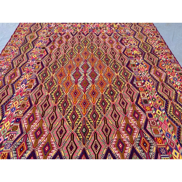 Forest Green Multicolor Mushwani Maimana Hand-Woven Kilim Rug - 6'7" X 9'2" For Sale - Image 8 of 16