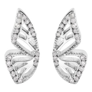 .925 Sterling Silver 1/6ct TDW Diamond Butterfly Earrings, Pair For Sale