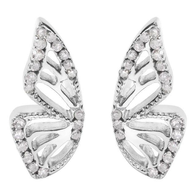 .925 Sterling Silver 1/6ct TDW Diamond Butterfly Earrings, Pair For Sale