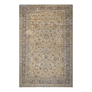1950s Beige Medallion Shah Abbas Vintage Large Oversized Khorassan Mashad Rug For Sale