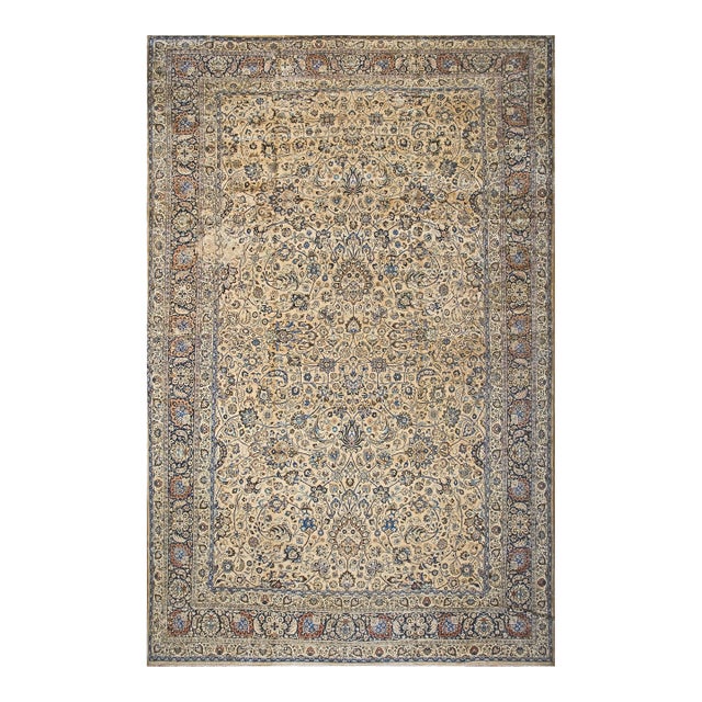 1950s Beige Medallion Shah Abbas Vintage Large Oversized Khorassan Mashad Rug For Sale