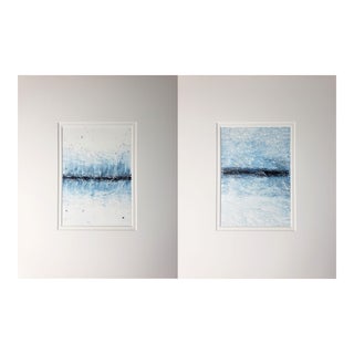 Mangroves-01-02 Ser (2) Original Monoprints Abstract Landscape Paintings by Carrie Bergey Grey Blue White Black For Sale