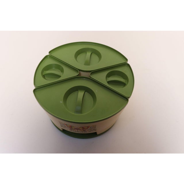 Vintage Sterilite Four Piece Canister Set With Lazy Susan Base in Cream and Green Plastic With Butterfly Motif For Sale In New York - Image 6 of 17