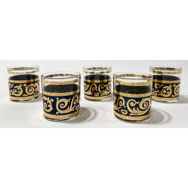 Mid-Century Modern Vintage Culver LTD Black and Metallic Gold Lowball Glasses, Set of 5 For Sale - Image 3 of 9