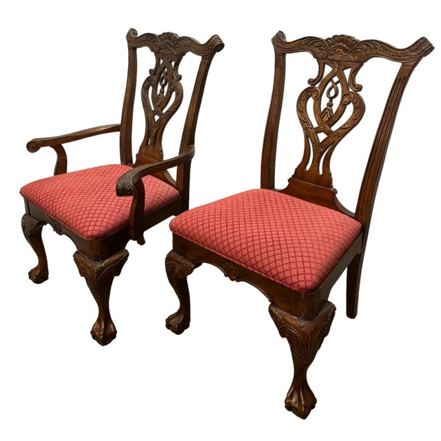 Vintage Chippendale Style Mahogany Finish Dining Chairs - Set of 6 For Sale - Image 9 of 11