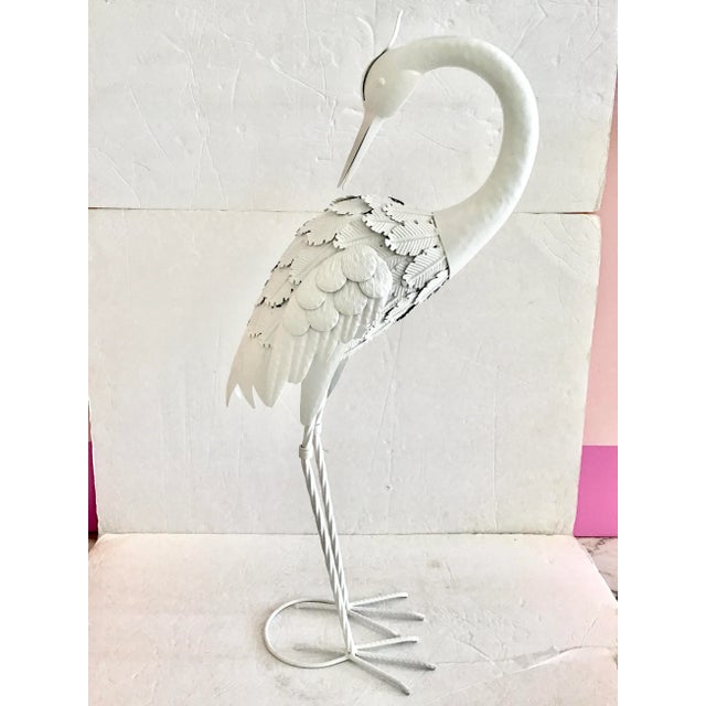 Small White Lacquered Metal Statue of a Stork Looking Back and Down For Sale - Image 4 of 8