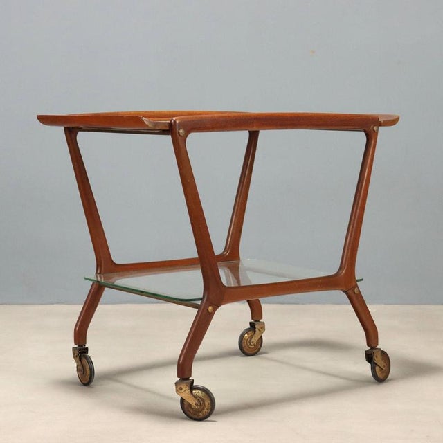 Brown Beech and Glass Serving Cart, 1960s For Sale - Image 8 of 9