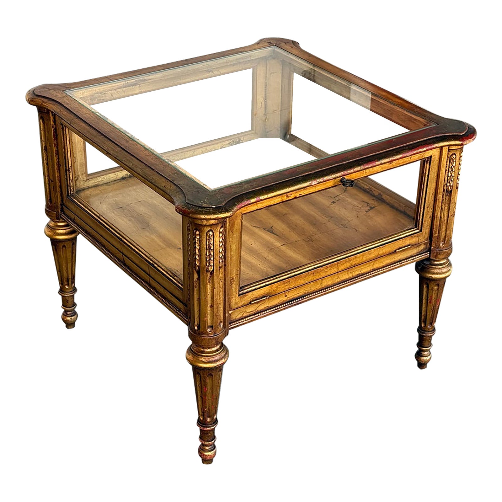 Louis XVI Style Giltwood Vitrine Display Side Table With Glass Top and Sides
