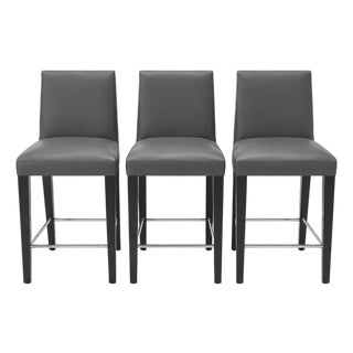 Set of 3 Modern Charcoal Gray Upholstered Counter Stools For Sale