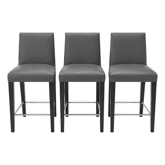 Set of 3 Modern Charcoal Gray Upholstered Counter Stools For Sale