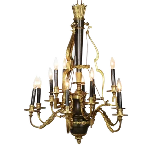 1920s Gilt Bronze Twelve Light Chandelier