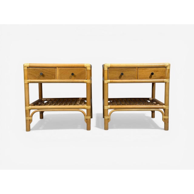 1970s Kenneth Bergenblad, Nightstands, Bamboo, Rattan, Brass, Sweden, 1970s For Sale - Image 5 of 13