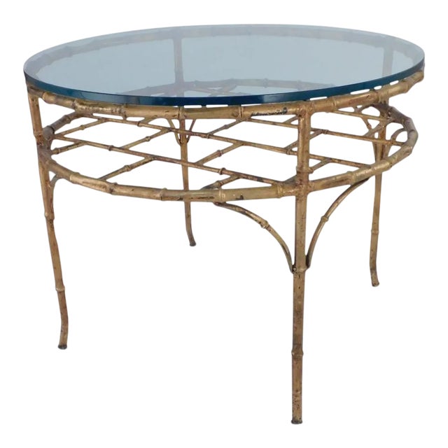 1970s Faux Bamboo Gilt Circular Metal Coffee Table For Sale