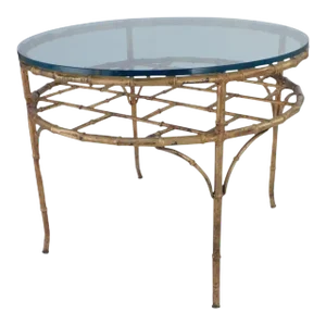 1970s Faux Bamboo Gilt Circular Metal Coffee Table