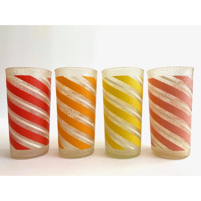 Vintage Mid Century Modern Candy Stripe Multicolor Frosted Tumbler Glasses- Set of 7 For Sale - Image 10 of 13
