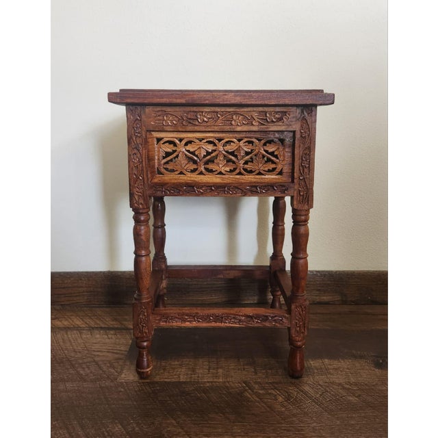 Wood Vintage Mid-Century Anglo-Indian Bone Inlay Side Table (Circa 1950s) For Sale - Image 7 of 12