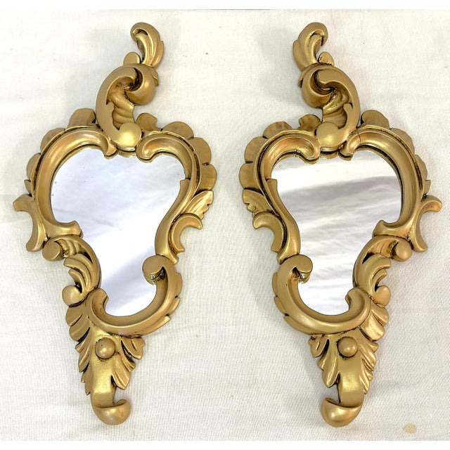 Rococo Vintage Sweet Petite Gold Scroll Wall Mirrors- A Pair For Sale - Image 3 of 10