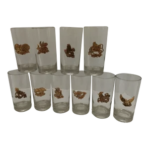20th Century Culver Style Zodiac Glass Highball Tumblers - Set 10