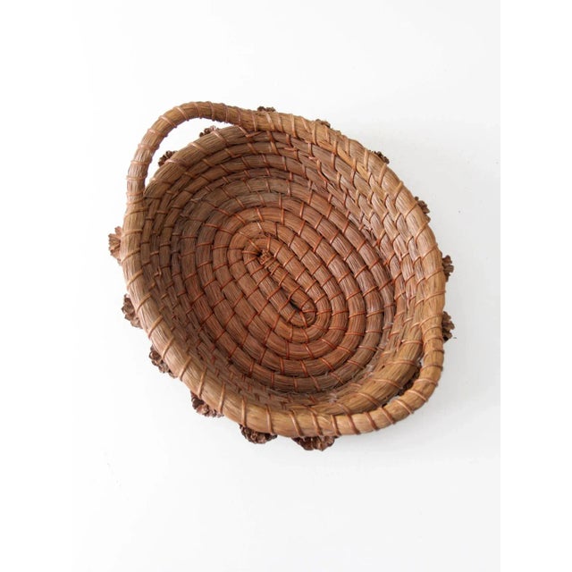 Vintage Folk Art Pine Needle Basket For Sale - Image 4 of 11