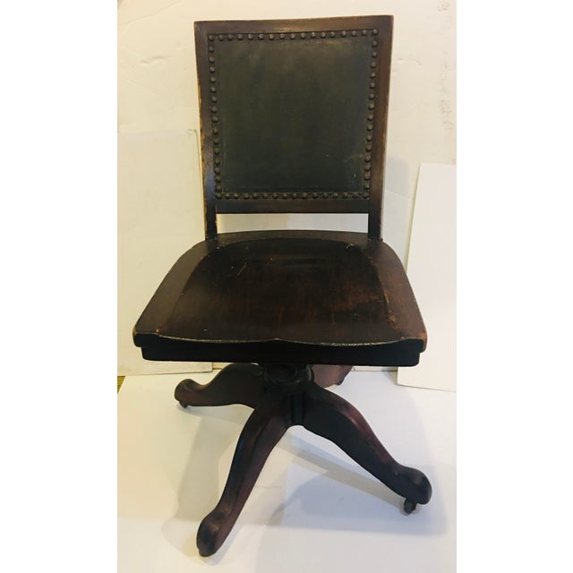 1920s Vintage Wood Leather Office Swivel Chair Chairish