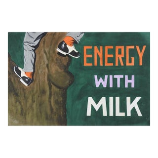 Vintage Mid Century Advertising Milk Painting For Sale