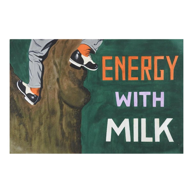 Vintage Mid Century Advertising Milk Painting For Sale