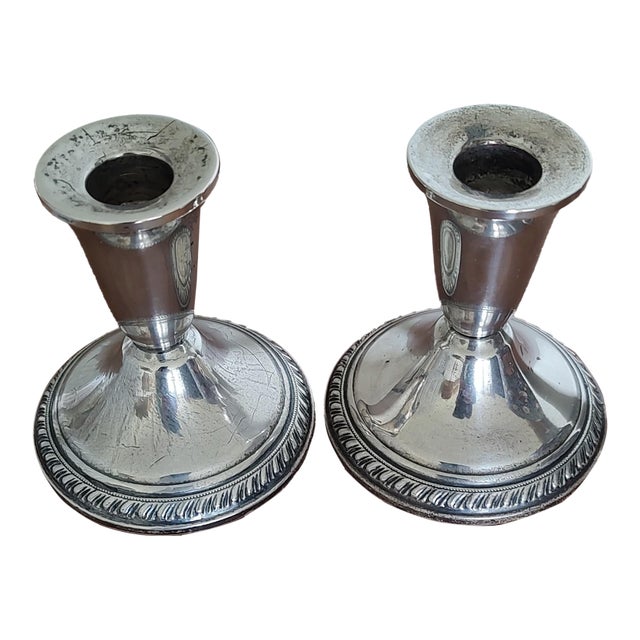 Pair of National Sterling Weighted Candlestick Holder For Sale