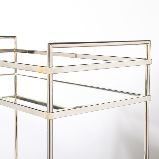 Silver Mid-Century Modern Two-Tier Bar Cart in Antiqued Nickel Finish For Sale - Image 8 of 18