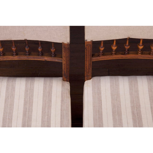 Taupe Antique French Renaissance Henry II Style Walnut Dining Chairs W/ Linen Fabric - Set of 6 For Sale - Image 8 of 13