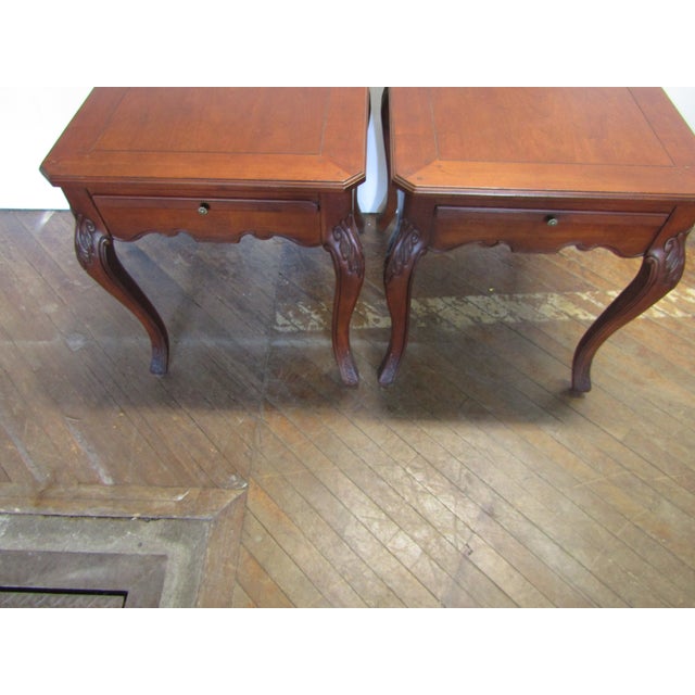 1990s Drexel Pair of Solid Cherry French Style End Tables For Sale - Image 5 of 7