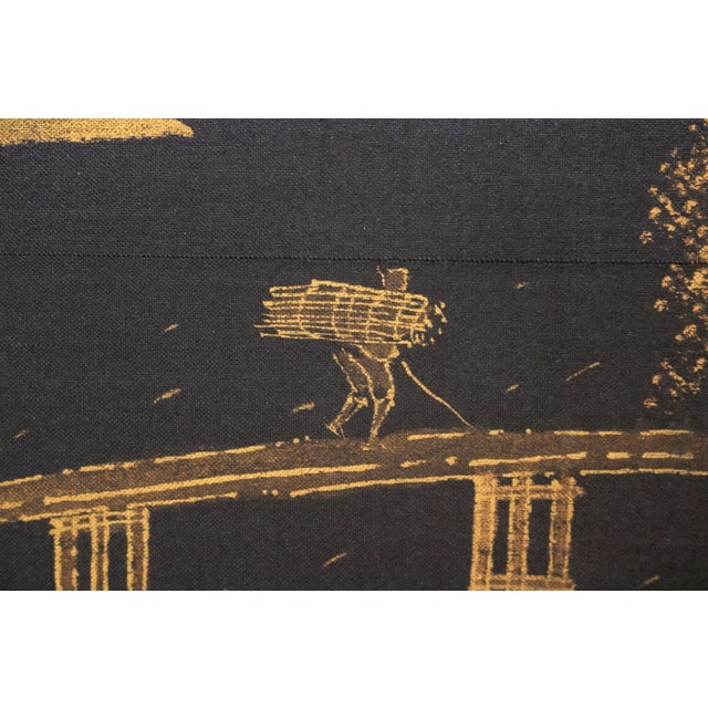 1960s Shōwa Era Japanese Monochrome Byobu Screen on Black Silk Background For Sale In Dallas - Image 6 of 15