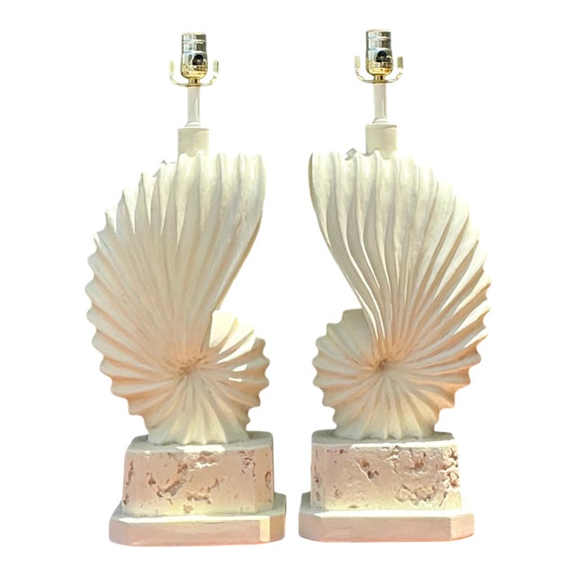 Vintage Plaster Shell Form Table Lamps - Pair For Sale