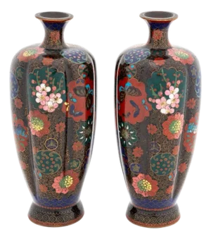 Japanese Cloisonne Lobed Vases, Pair