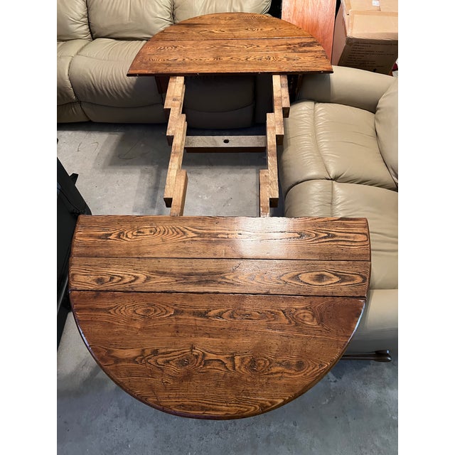 Antique Oak Wood Drop Leaf Dining Table For Sale In West Palm - Image 6 of 10