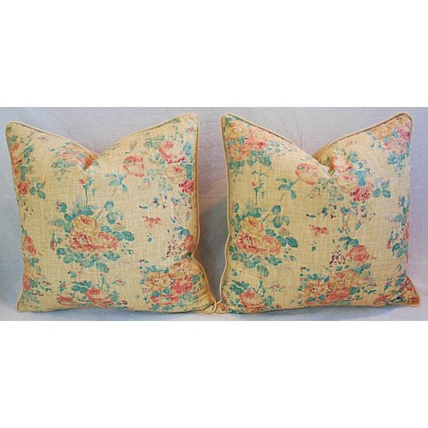 Ralph Lauren Floral Linen & Velvet Feather/Down Pillows 24" Square Pair Chairish
