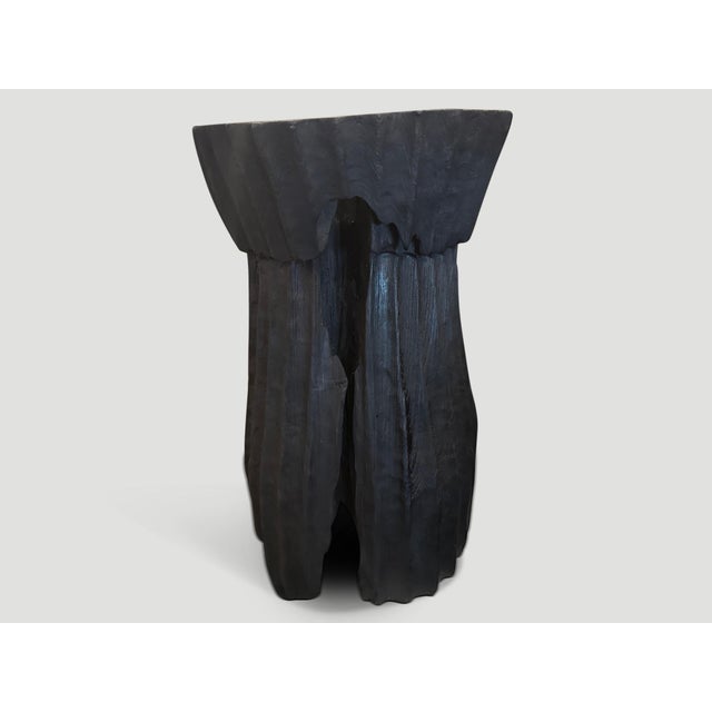 Beautiful hand carved minimalist charred teak wood side table or pedestal. We have a small collection in different shapes...