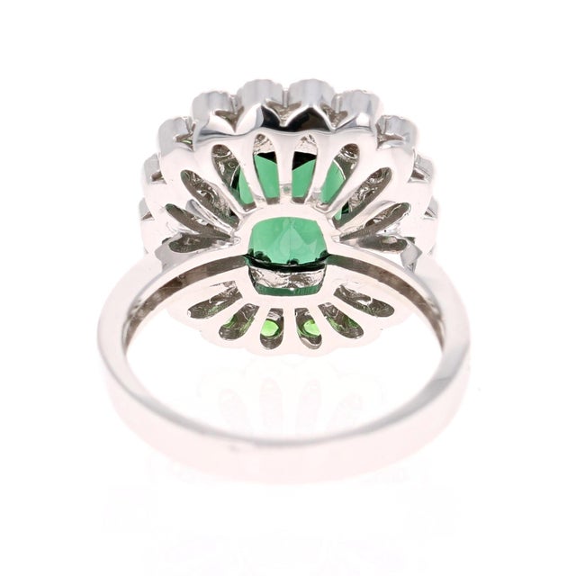 4.06 Carat Tourmaline Diamond 14 Karat White Gold Cocktail Ring, Size 7 For Sale - Image 4 of 4