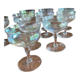 Vintage Iridescent Paneled Sherbet Glasses / Champagne Coupes — Set of 10 For Sale