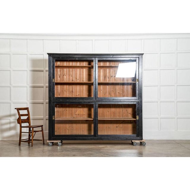 Large Antique English Ebonised Glazed Housekeepers Cabinet, 1880 For Sale - Image 4 of 18