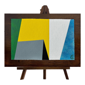 Modern Abstract Painting on Canvas Mounted on Wood, Easel " El Inicio" - Set of 2