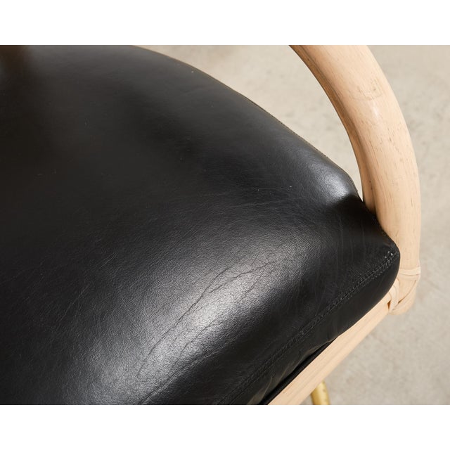 Set of Four McGuire Rattan Leather Swivel Bar Stools For Sale - Image 13 of 18