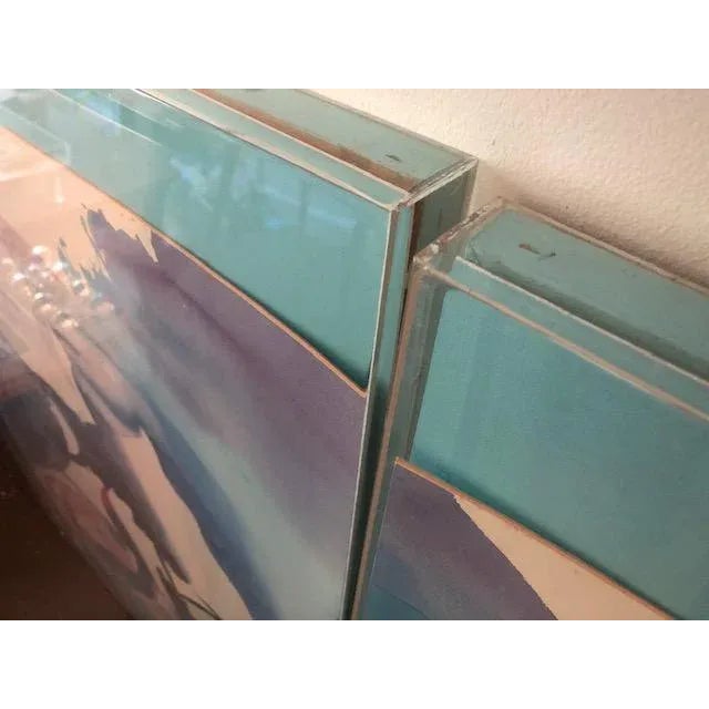 Blue Vintage Abstract Triptych Peter Kitchell 1980's Lithograph Art For Sale - Image 8 of 12