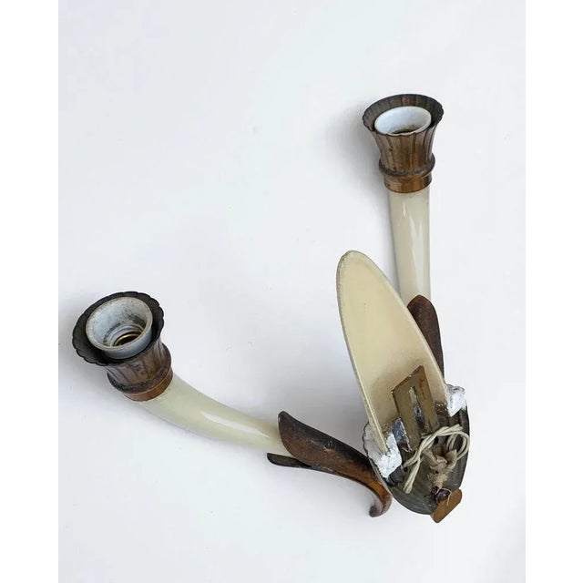 Italian Ivory White Blown Murano Glass & Coppered Brass Sconces, 1940s, Set of 2 For Sale - Image 12 of 18