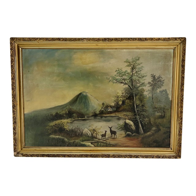 Antique Landscape Painting of Mountain Scene For Sale