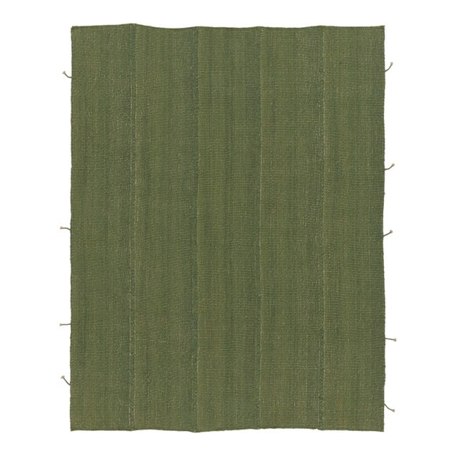 Rug & Kilim's Contemporary Rez Kilim Flatweave Rug With Green Striped Design For Sale