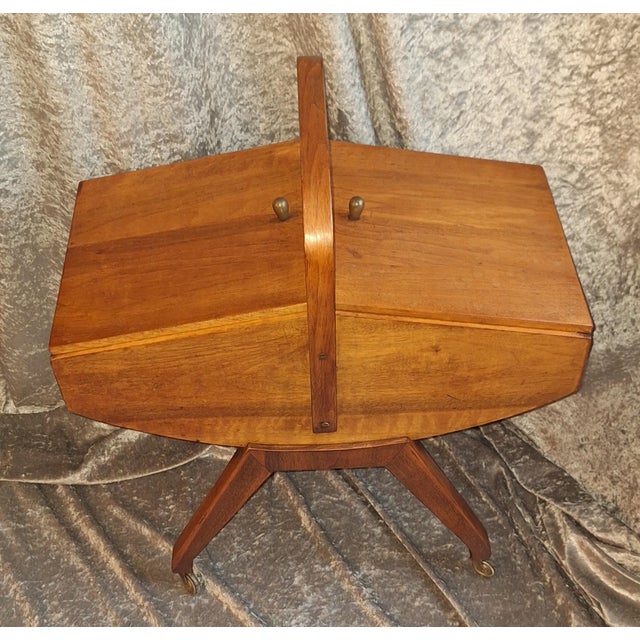 Mid-Century German Sewing Table on Casters in Walnut with Removable Oak Inserts, 1960s For Sale - Image 11 of 11