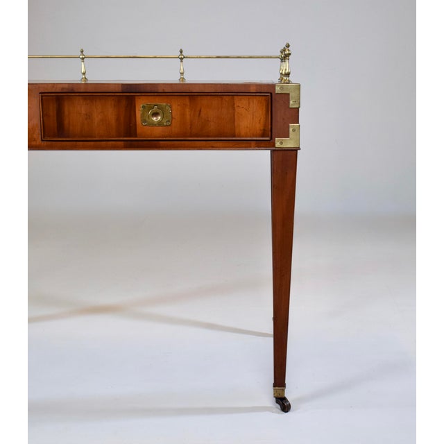French Regency Leather Top Desk With Campaign Styling and Gallery For Sale In Philadelphia - Image 6 of 16
