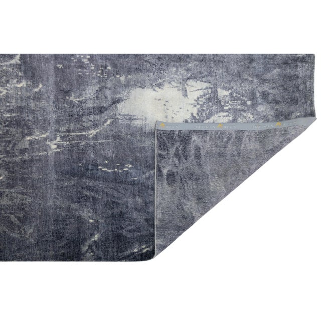Abstract Gray Contemporary Handmade Silk Rug With Abstract Design For Sale - Image 3 of 10
