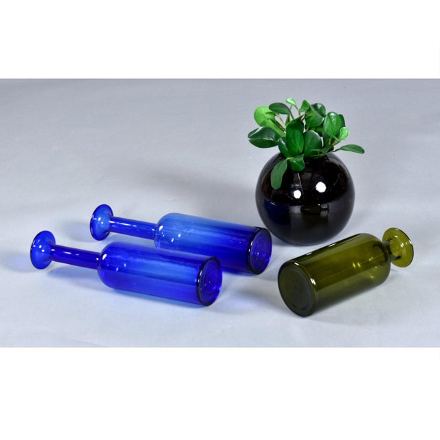Trio of Otto Brauer for Holmegaard Green and Blue Danish Glass Gulvvases For Sale - Image 6 of 12