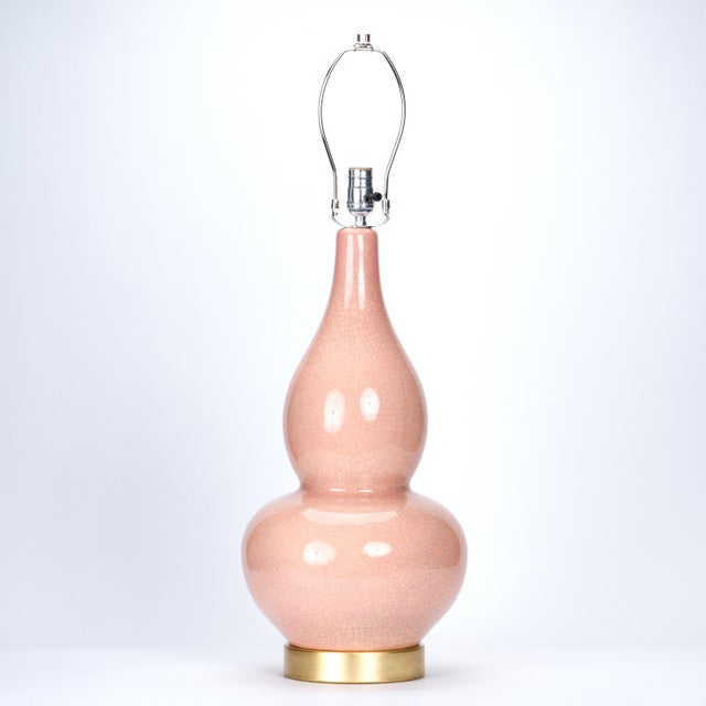 Traditional Casa Cosima Double Gourd Table Lamp, Pink Craquelure/Red Shade For Sale - Image 3 of 7